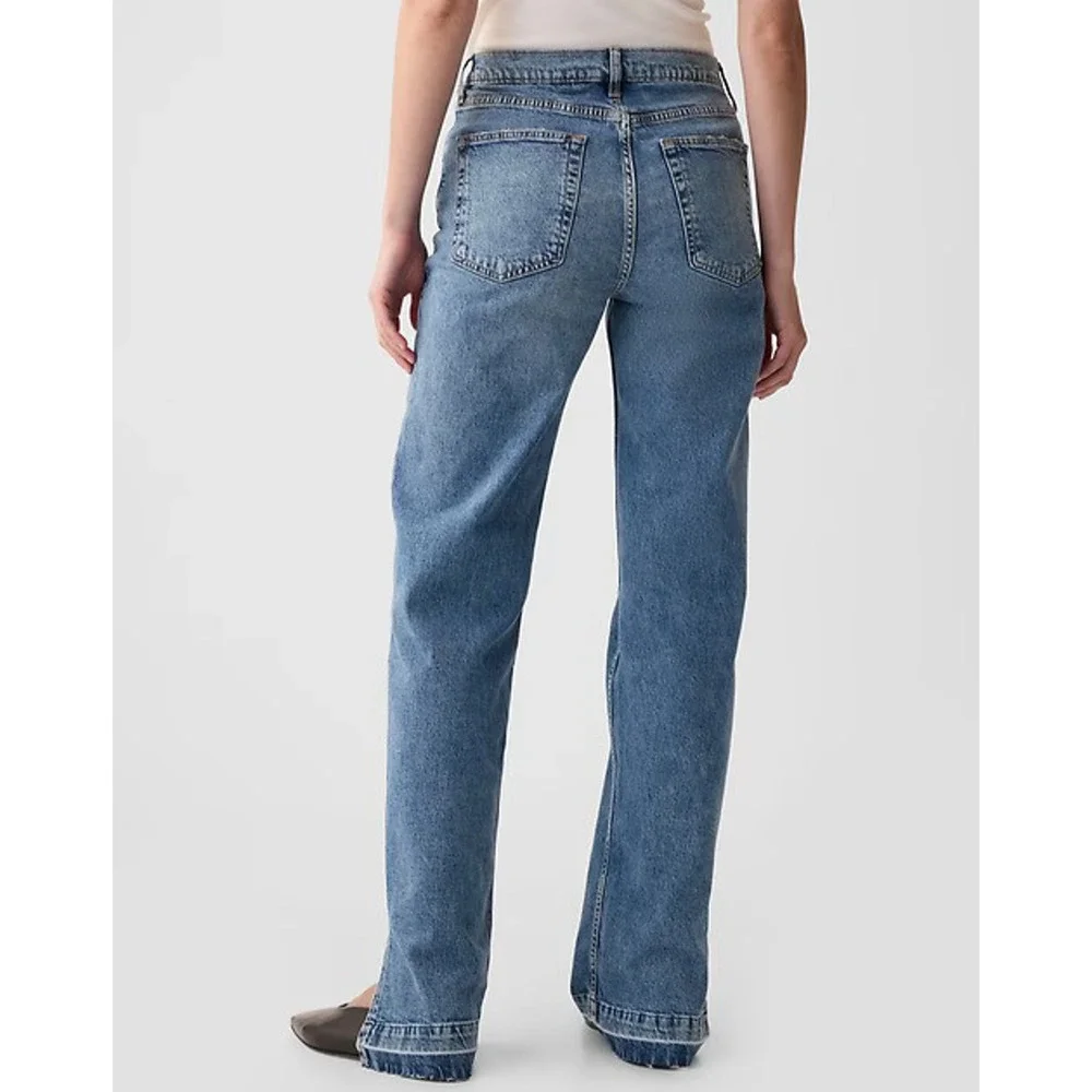 NWT Gap Mid Rise 90s Loose Jeans Split Hem Distressed Blue Denim Plus Size 33 16 - Picture 14 of 16